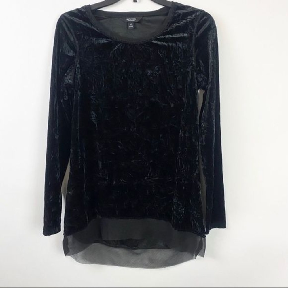 XS SIMPLY VERA WANG Black Velvety Long Sleeve Top Grunge Goth Whimsy Witchy